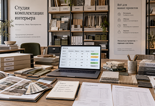 Студия комплектации интерьера: как вести материалы, образцы, цены и закупки по нескольким проектам