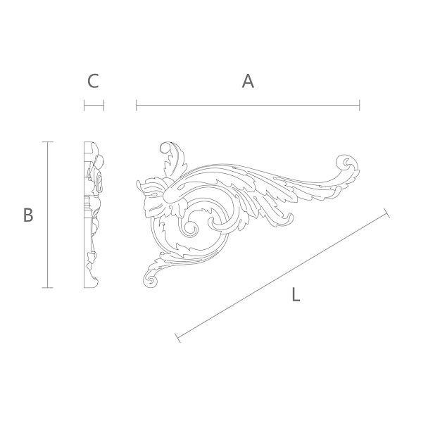 Декоративный элемент из дерева для интерьера - резная накладка N-066L чертеж