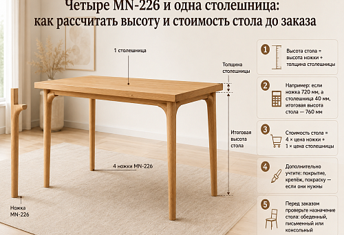 Четыре MN-226 и одна столешница: как рассчитать высоту и стоимость стола до заказа