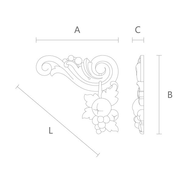Декоративный элемент из дерева N-212L для оформления интерьера чертеж