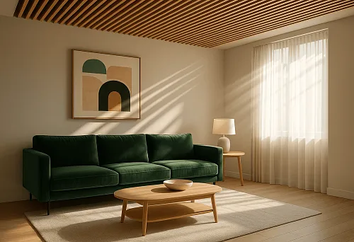 Декоративные рейки МДФ под покраску на потолке в современном интерьере