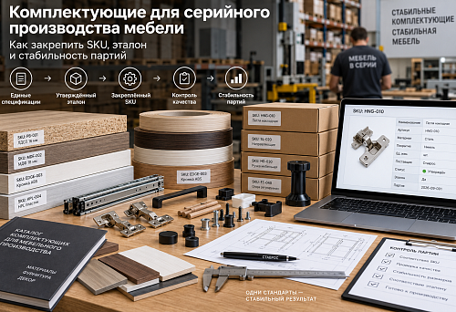 Комплектующие для серийного производства мебели: как закрепить SKU, эталон и стабильность партий