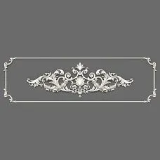 Лепной декор CPU.VRS-055.1: монументальное классическое панно с рамкой и центральным растительным орнаментом, 3D-визуализация на сером фоне