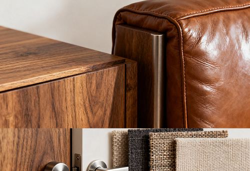 Деревянная поверхность и кожаный элемент мебели с металлическими деталями