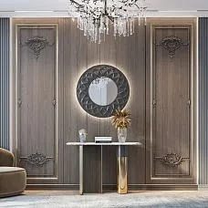 Резной наконечник N-436.1L в оформлении стеновых панелей и мебельных фасадов с молдингом MLD-002