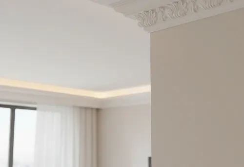 Потолочный полистирольный плинтус с декоративным узором в современном интерьере