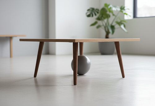 Журнальный стол с деревянными ножками в минималистичном интерьере