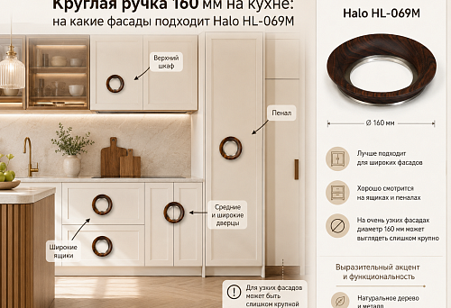Круглая ручка 160 мм на кухне: на какие фасады подходит Halo HL-069M