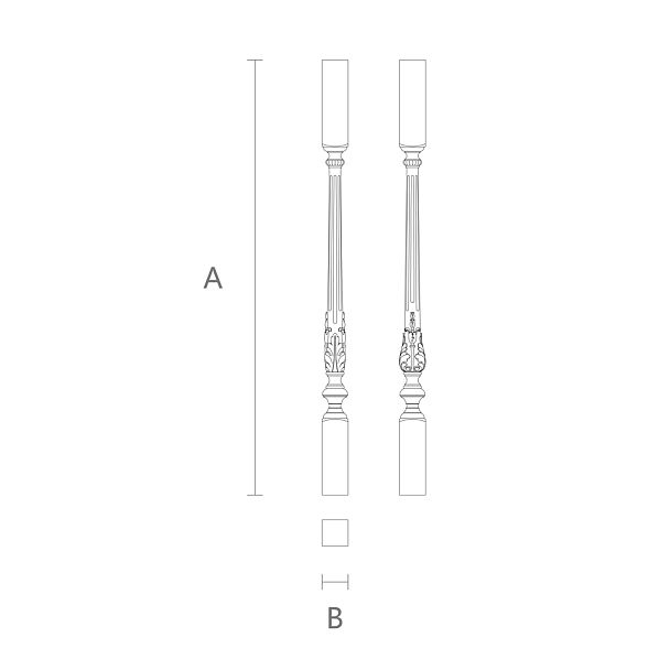 Балясина из дерева L-032 для лестниц в стиле барокко, классицизм, рококо, ампир или модерн чертеж