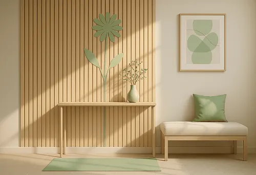 Интерьерная рейка МДФ за декоративной композицией с цветком