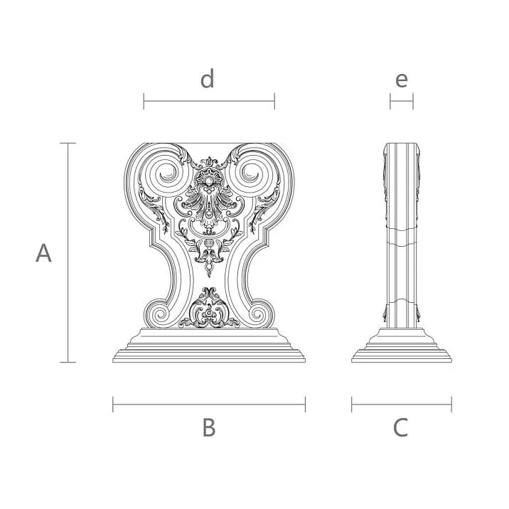 Технический чертеж резной ножки MN-244 с размерами 740×650×337×442×77 мм и обозначениями габаритов