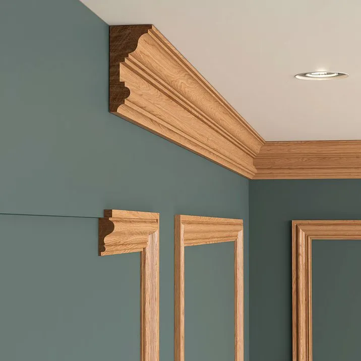 Деревянный молдинг MLD-054 из массива бука с фигурным рельефным профилем, опциональное исполнение