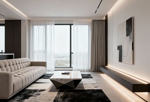 Современная гостиная с минималистичным интерьером и дизайнерской мебелью