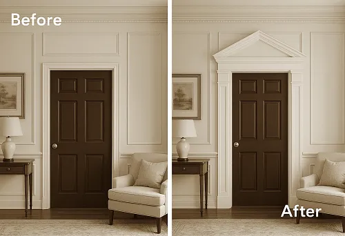 Интерьер до и после установки угловых элементов для стен