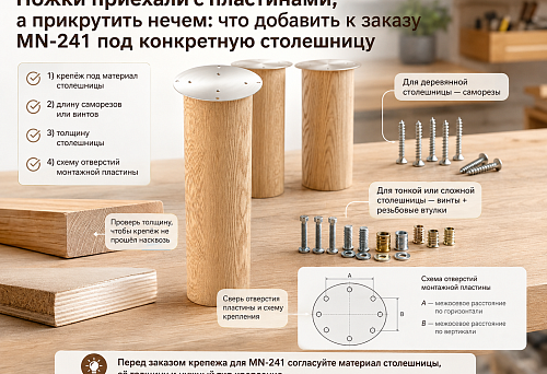 Ножки приехали с пластинами, а прикрутить нечем: что добавить к заказу MN-241 под конкретную столешницу