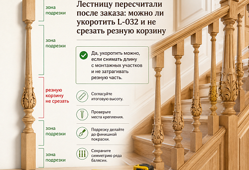 Лестницу пересчитали после заказа: можно ли укоротить L-032 и не срезать резную корзину