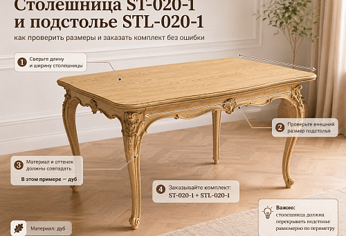 Столешница ST-020-1 и подстолье STL-020-1: как проверить размеры и заказать комплект без ошибки