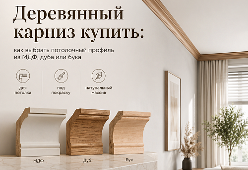 Деревянный карниз купить: как выбрать потолочный профиль из МДФ, дуба или бука