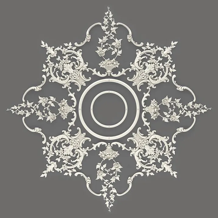 Потолочная розетка CPU-071 диаметром 1365 мм из полиуретана в классическом стиле с восьмилучевой композицией