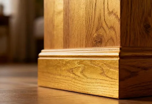 Деревянный плинтус премиального качества, установленный на полу