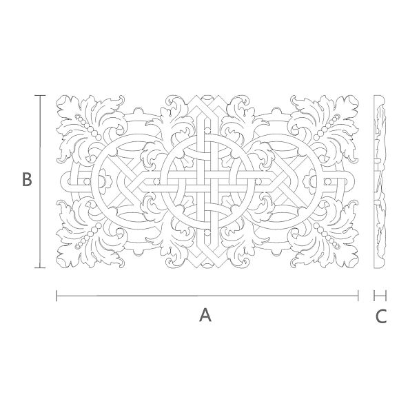 Предмет интерьера из дерева - резная накладка N-342 с панно из резных листьев чертеж