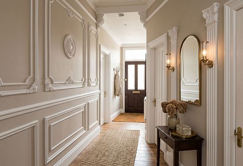 Декор стен в прихожей и коридоре из полиуретана: готовые комплекты для узких стен и простенков