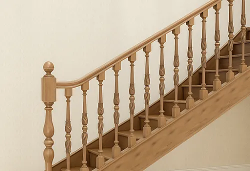 Разнообразие балясин на деревянной лестнице в светлом интерьере