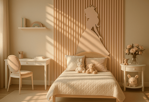 Рейка МДФ 2700x16x40 в интерьере детской спальни с акцентной стеной