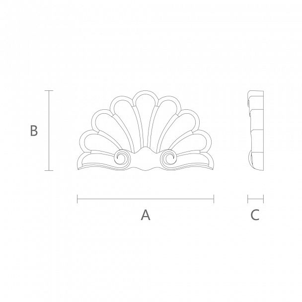 Накладка из дерева N-203 с резной ракушкой чертеж