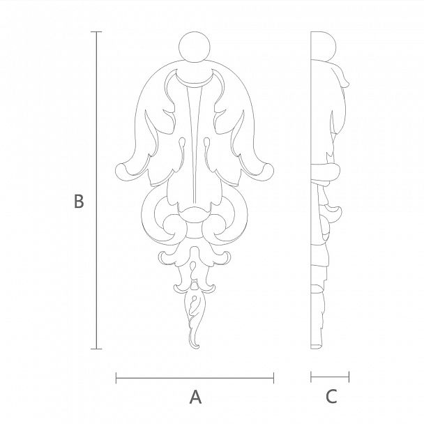 Накладной элемент из дерева с резными цветами N-344 чертеж