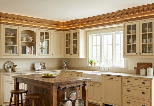 Мебельный карниз для кухни и верхние шкафы: как завершить композицию кухонного гарнитура