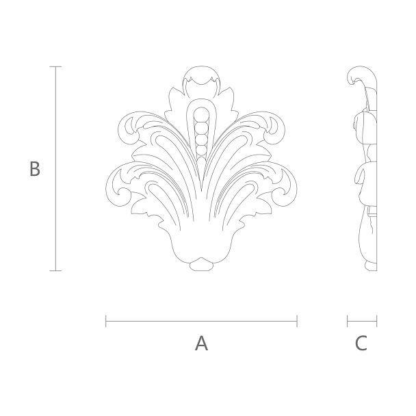 Декор для мебели в виде резной накладки N-108 из дерева чертеж