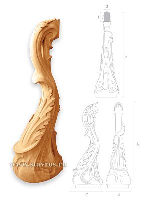 Опорный столб из дерева резной L-015 — модернизированный и улучшенный вариант классического лестничного столба «лебедь»  Благодаря своей форме не требует навершия и плавно соединяется с поручнем