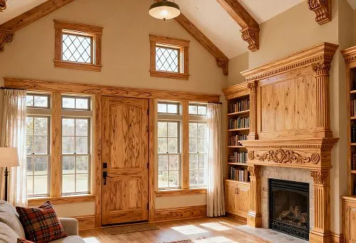 Классический интерьер с фасадными мотивами из дерева и полиуретана.