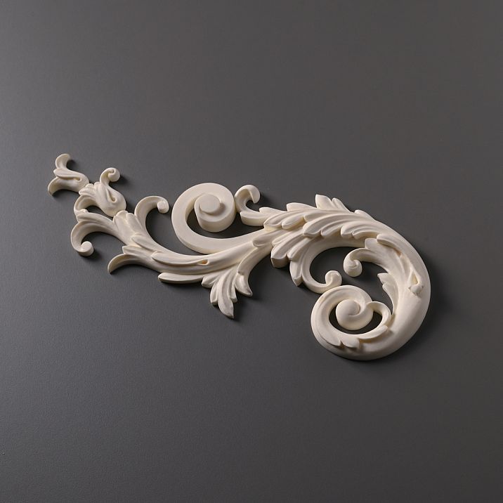 Резная накладка NPU-206L левая из полиуретана Ставрос для мебели, интерьера. Парная к NPU-206R, под покраску, влагостойкая