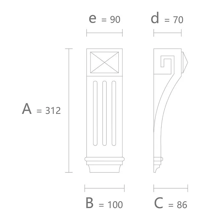 Резной кронштейн из полиуретана KRPU-026 вид сбоку для колонны, заказать и купить оптом