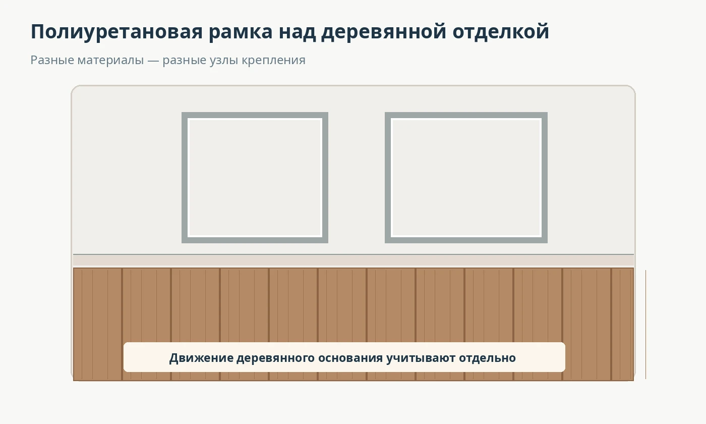 Схема полиуретановых рамок над отделкой из деревянных панелей