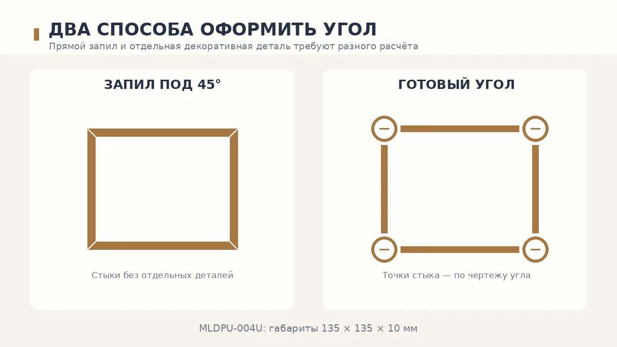Сравнение соединения под 45 градусов и рамки с отдельными декоративными угловыми элементами