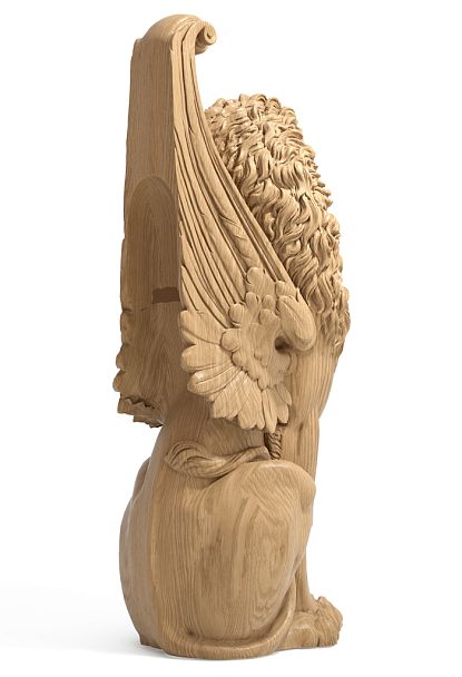 Парадный деревянный столб для лестницы из массива лев вид сзади